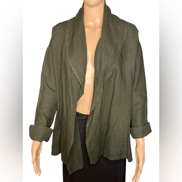 🩷 Bryn Walker Cardigan Jacket Womens S Linen Olive Open Blazer Lagenlook Pocket - Picture 6 of 12